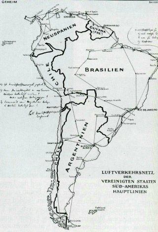 Part of the Second World War’s ‘dodgy dossier’ – a map faked by British intelligence in 1941 apparently showing Nazi designs on America, to persuade the US government to increase aid to Britain