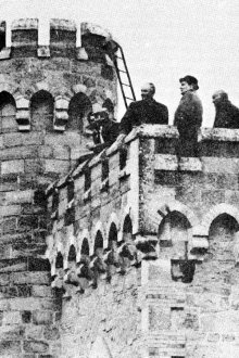 President François Mitterrand (in hat) on the Tour Magdala in Rennes-le-Château