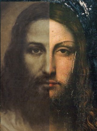 Aggemian’s portrait of the man on the Shroud compared to Leonardo’s Salvator Mundi